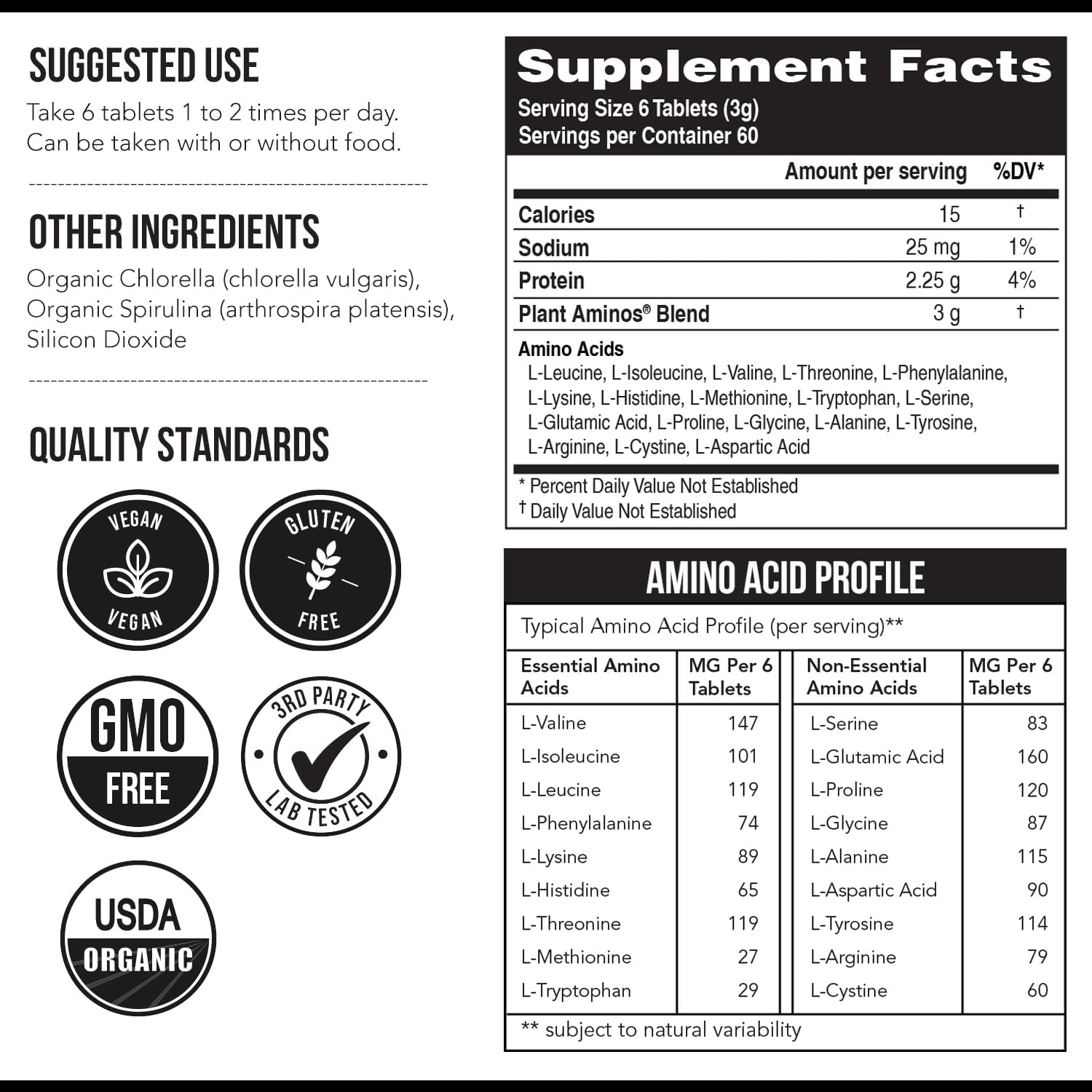 Plan Amino Organi Essentia Amin Aci Supplemen (EAAs BCA 100 Plant-Base Raw Vega Al Essentia Amin Acid wit 1 Tota Amin Acid (36 Tablets)