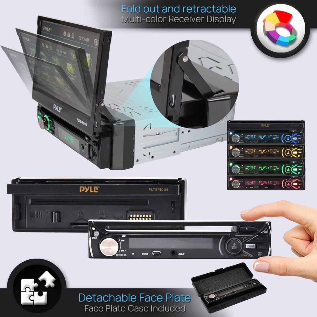 Pyl Singl DI Ca Stere Receive 7inc Touchscree Display CD/DV Player Bluetoot Audi Hands-Fre Calling In-Das Multimedi System AM/F Radio an 320 Powe (PLTS78DUB)