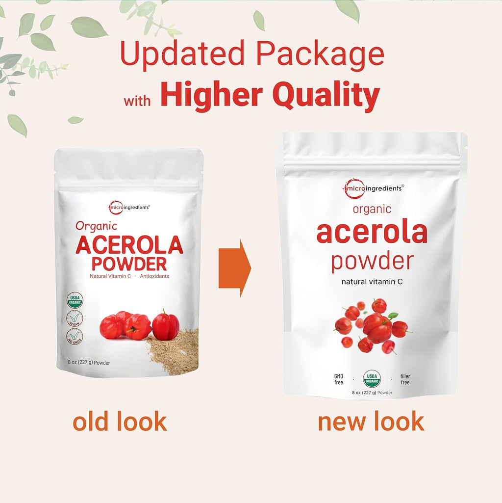 Organi Acerol Powder 8o Natura Organi Vitami Superfoo N Suga Additive Grea Flavo fo Drinks Smoothie Beverage Non-GM Vega Friendly Brazi Origin