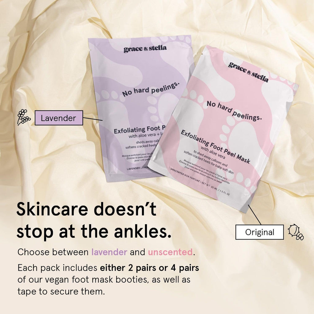 grace stella Award-Winning Foot Peel Mask - Foot Peeling Mask with Aloe Vera - Moisturizing Foot Mask for Dry Cracked Feet - Foot Exfoliator for Baby Soft Feet (2 Pairs, Lavender)