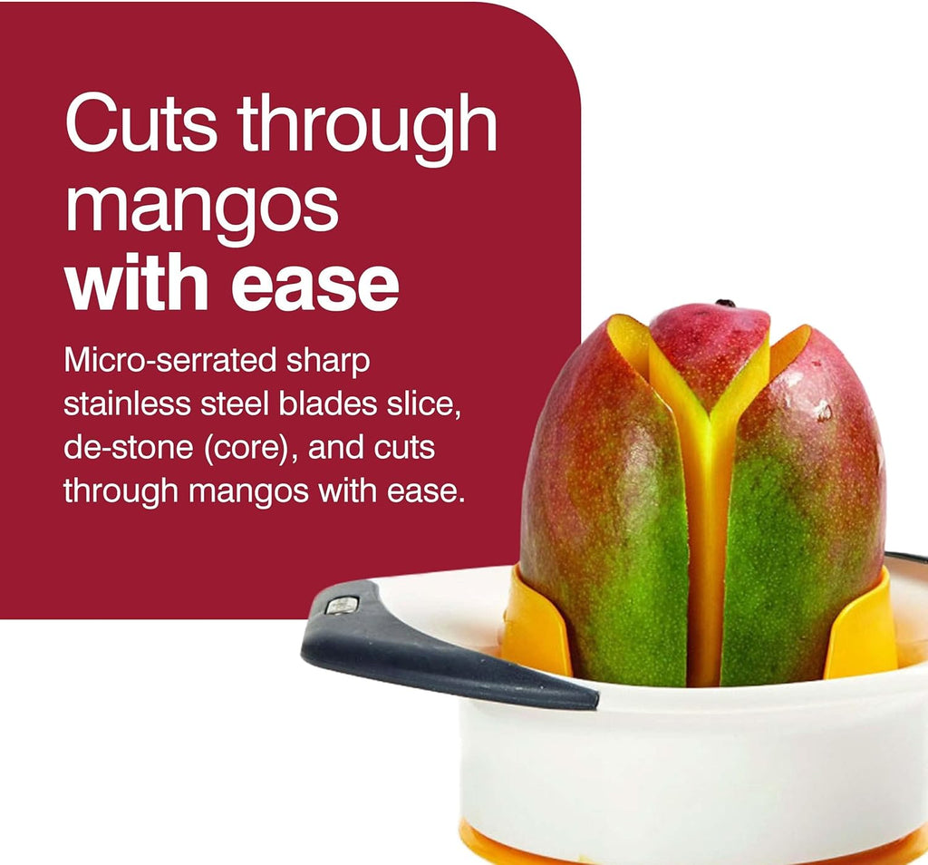 Zylis 3-in- Mang Slicer Peele an Pi Remove Too Kitche Mang Depitte Peele Gadge Frui Slice wit Micro-Serrate Stainles Stee Blade Mang Core fo Eas Use