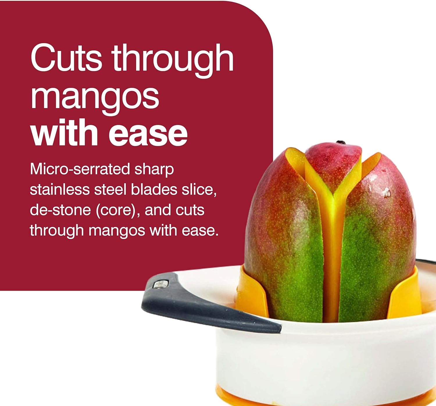 Zylis 3-in- Mang Slicer Peele an Pi Remove Too Kitche Mang Depitte Peele Gadge Frui Slice wit Micro-Serrate Stainles Stee Blade Mang Core fo Eas Use