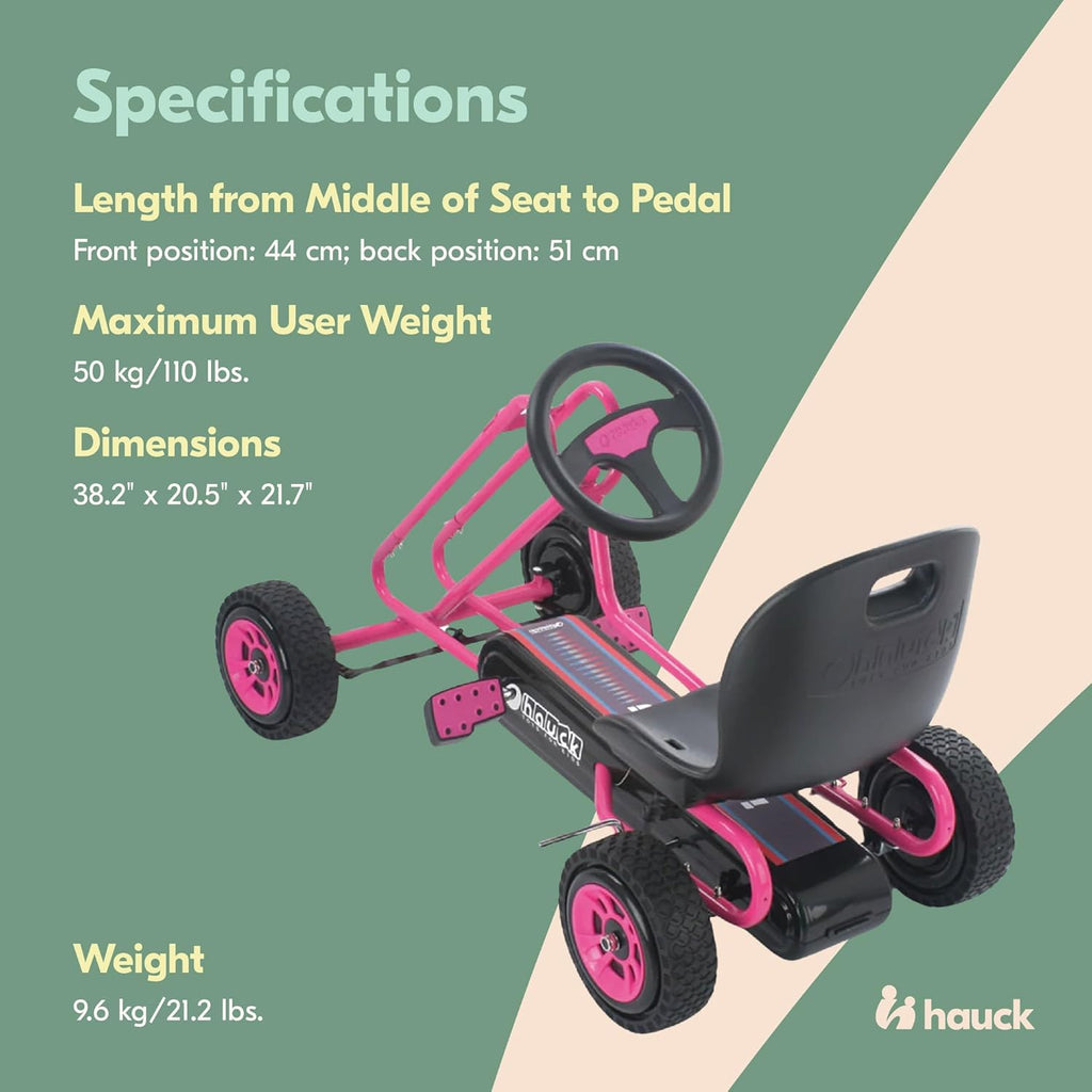 hauck Kids Pedal Go Kart, 4 Wheel Bike Cart, Ages 4-8, Lightning Ride, Pink - Outdoor Bicycle Karts with Plastic Wheels for Boys and Girls