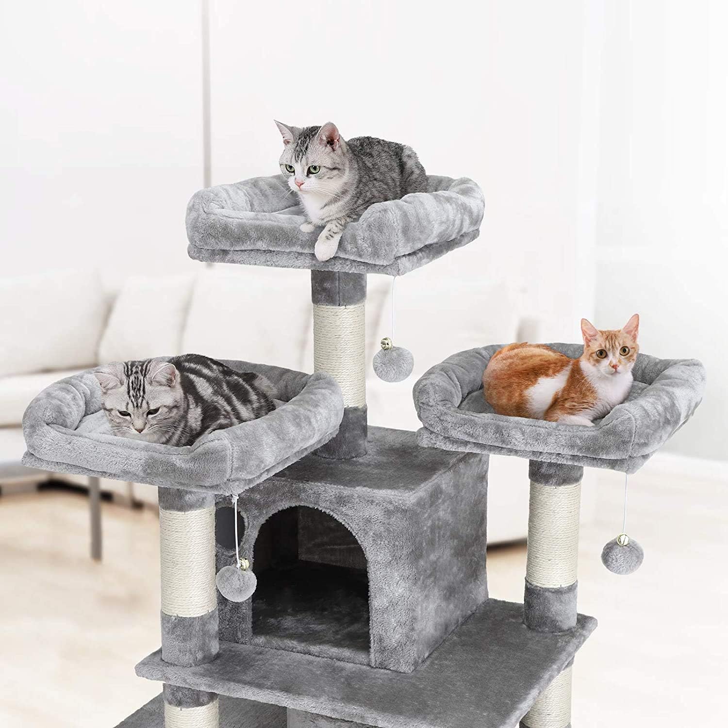 67 Inches Multi-Level Cat Tree for Large Cats, with Cozy Perches, Stable, Light Gray UPCT18W