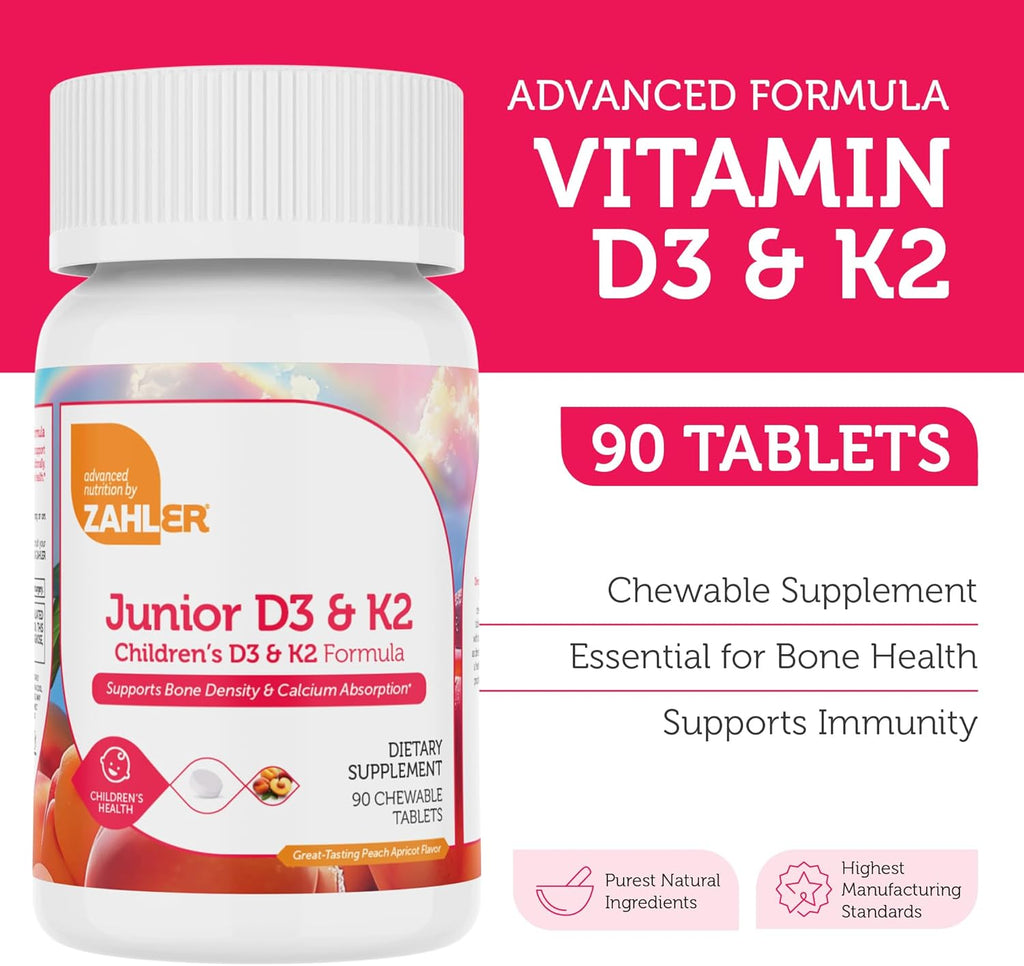 Zahle Junio Vitami D K Chewabl Tablet fo Kids Vitami fo Kid 200 I Deliciou Vitami K Chew t Suppor Health Bone Teet Kosher Les Suga Tha Gummie (9 Count)