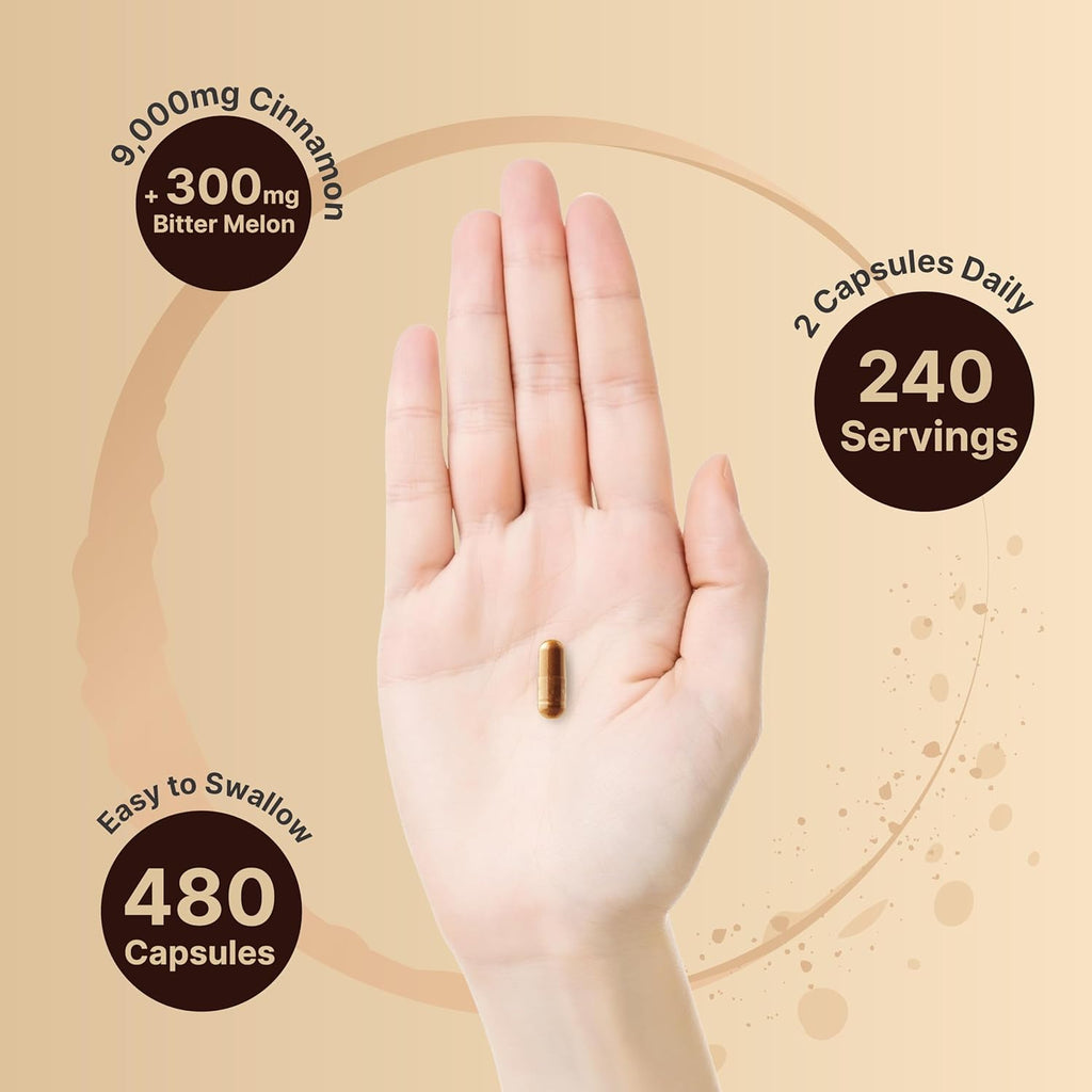 NatureBell 2 Pack Ceylon Cinnamon 9000mg Per Serving, 480 Capsules | Made with Organic Sri Lanka Ceylon Cinnamon Plus Organic Bitter Melon ¨C Non-GMO, No Gluten