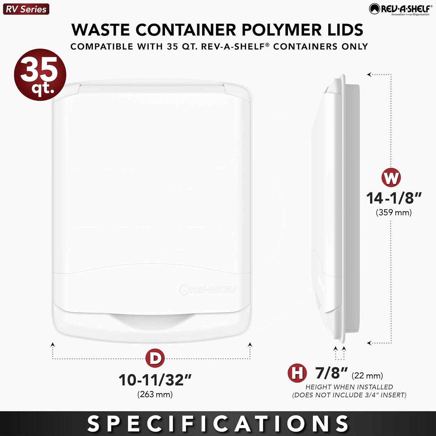 Rev-A-Shelf 35 Qt Under Sink Garbage Can Lid for Base Kitchen and Bathroom Cabinet, Replacement Plastic Trash Bin Lid Only, Gray, RV-35-LID-13-1-40