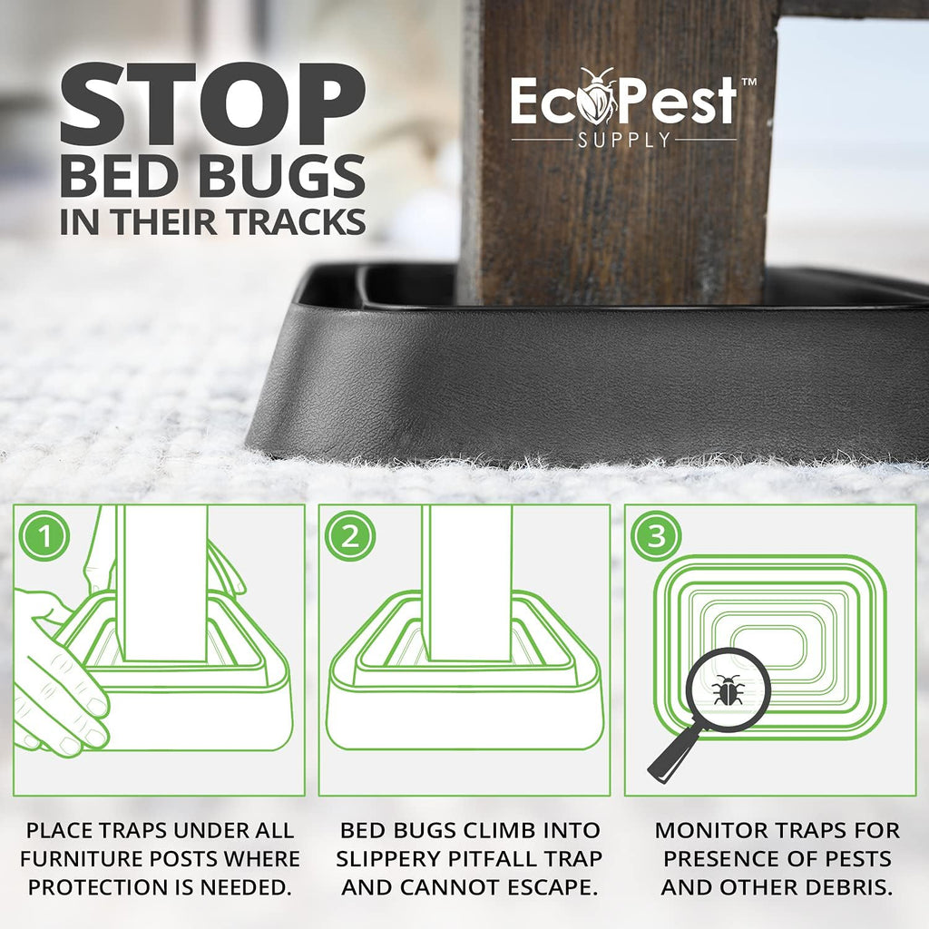 Bed Bug Interceptors ¨C 4 Pack | Bed Bug Blocker (XL) Interceptor Traps (Black) | Extra Large Insect Trap, Monitor, and Detector for Bed Legs
