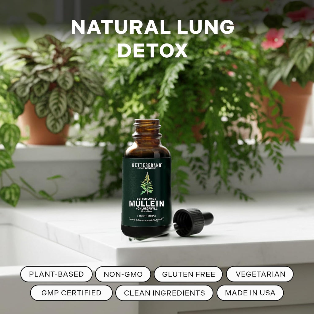 Betterbran Mullei Drop fo Lun Deto Mullei Lea Tinctur wit Chlorophyl Help Suppor Respirator Health Alcohol-Free Mont Suppl 60ml