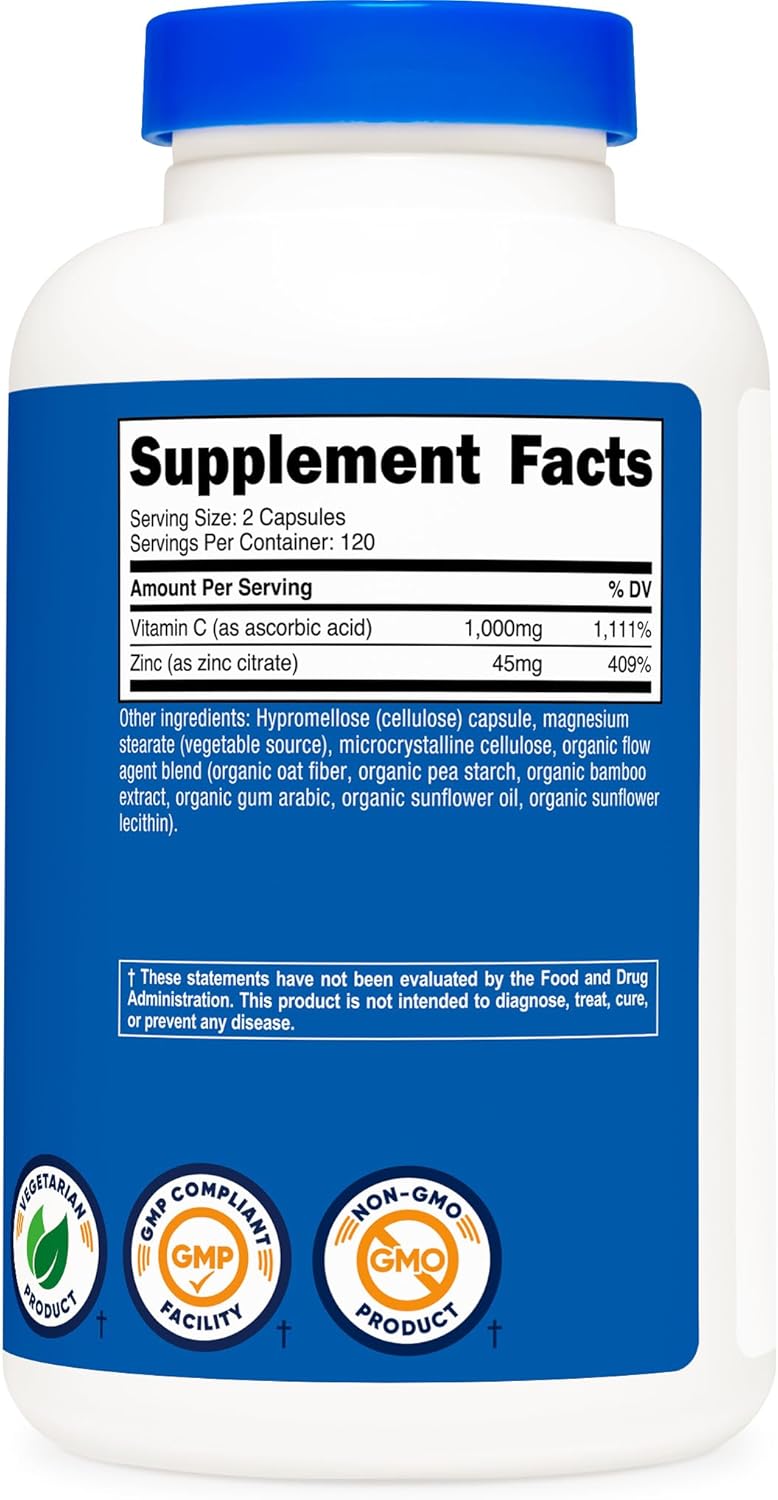 Nutricos Vitami wit Zin Capsules 12 Serving 1000mg 45m Zinc Non-GMO Glute Fre Vitami Supplement