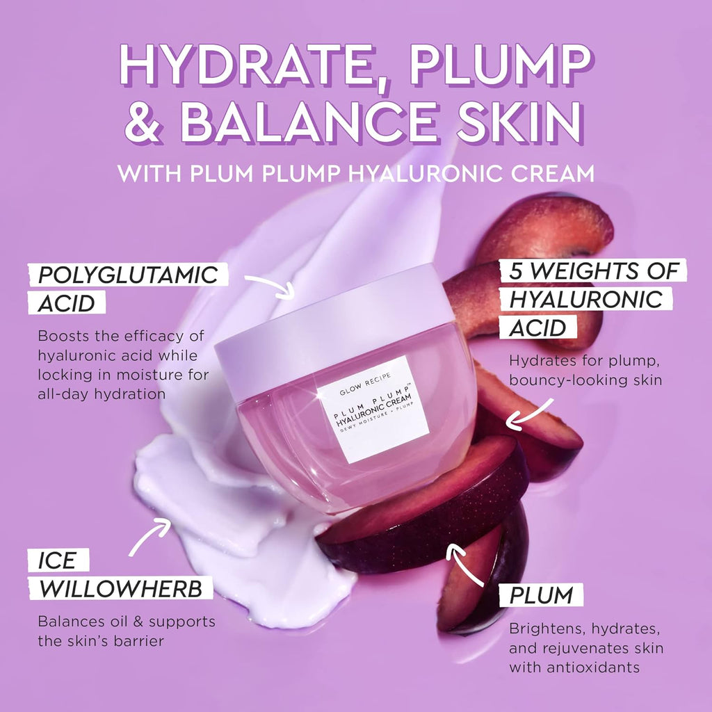 Glow Recipe Plum Plump Hyaluronic Acid Face Cream, Refill - Hydrating, Firming Plumping Facial Moisturizer for Women Men - Korean Skin Care with Polyglutamic Peptides for Dry Skin Wrinkles (50ml)