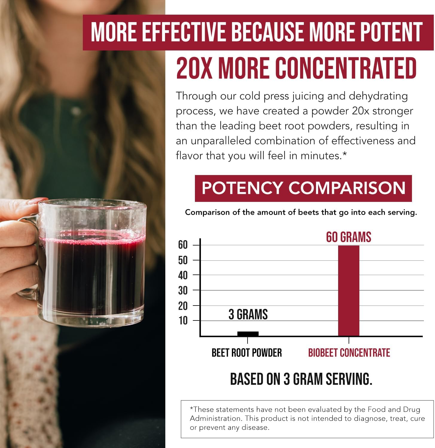 BioBeet Max Strength Beet Root Juice Powder ¨C 20:1 Concentrate, Each Serving Derived from 60,000 mg Organic Beetroot - Cold-Pressed, USA Grown ¨C Nitric Oxide, Circulation Support ¨C 50 Servings