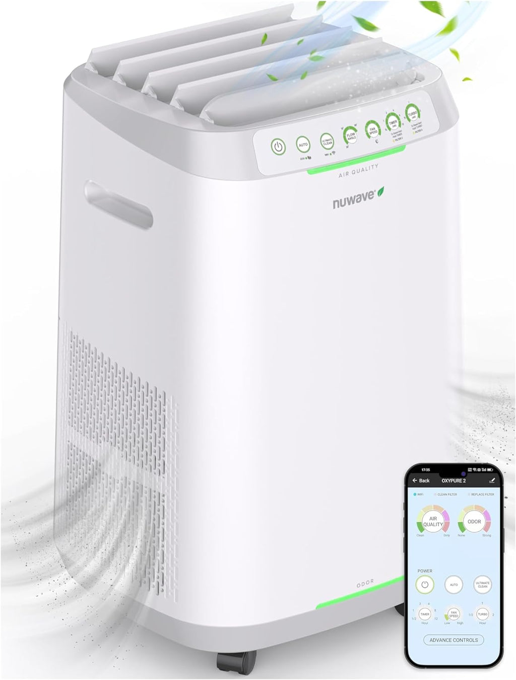 OxyPure ZERO Air Purifier with Washable and Reusable Bio Guard Tech Air Filter, Large Room Up to 2002 Ft2, Air Quality Monitor, 0.1 Microns, 100% Capture Irritants like Smoke, Dust, Pollen