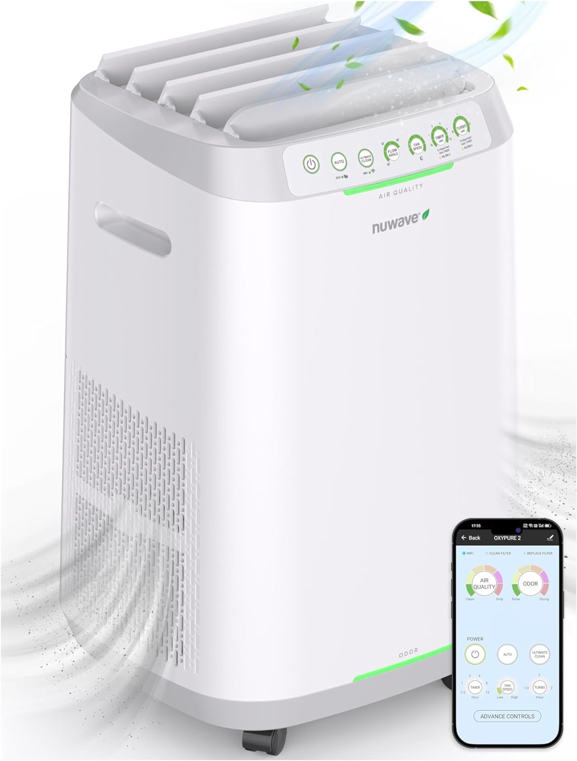 OxyPure ZERO Air Purifier with Washable and Reusable Bio Guard Tech Air Filter, Large Room Up to 2002 Ft2, Air Quality Monitor, 0.1 Microns, 100% Capture Irritants like Smoke, Dust, Pollen