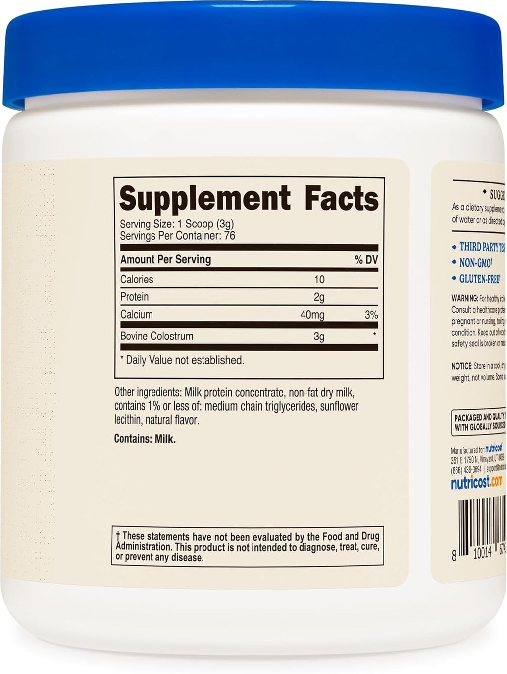 Nutricos Colostru Powde oz Lactoferri an Minimu 30 Immunoglobulin (IgG) fro Bovin Colostrum 3 Pe Serving 7 Servings