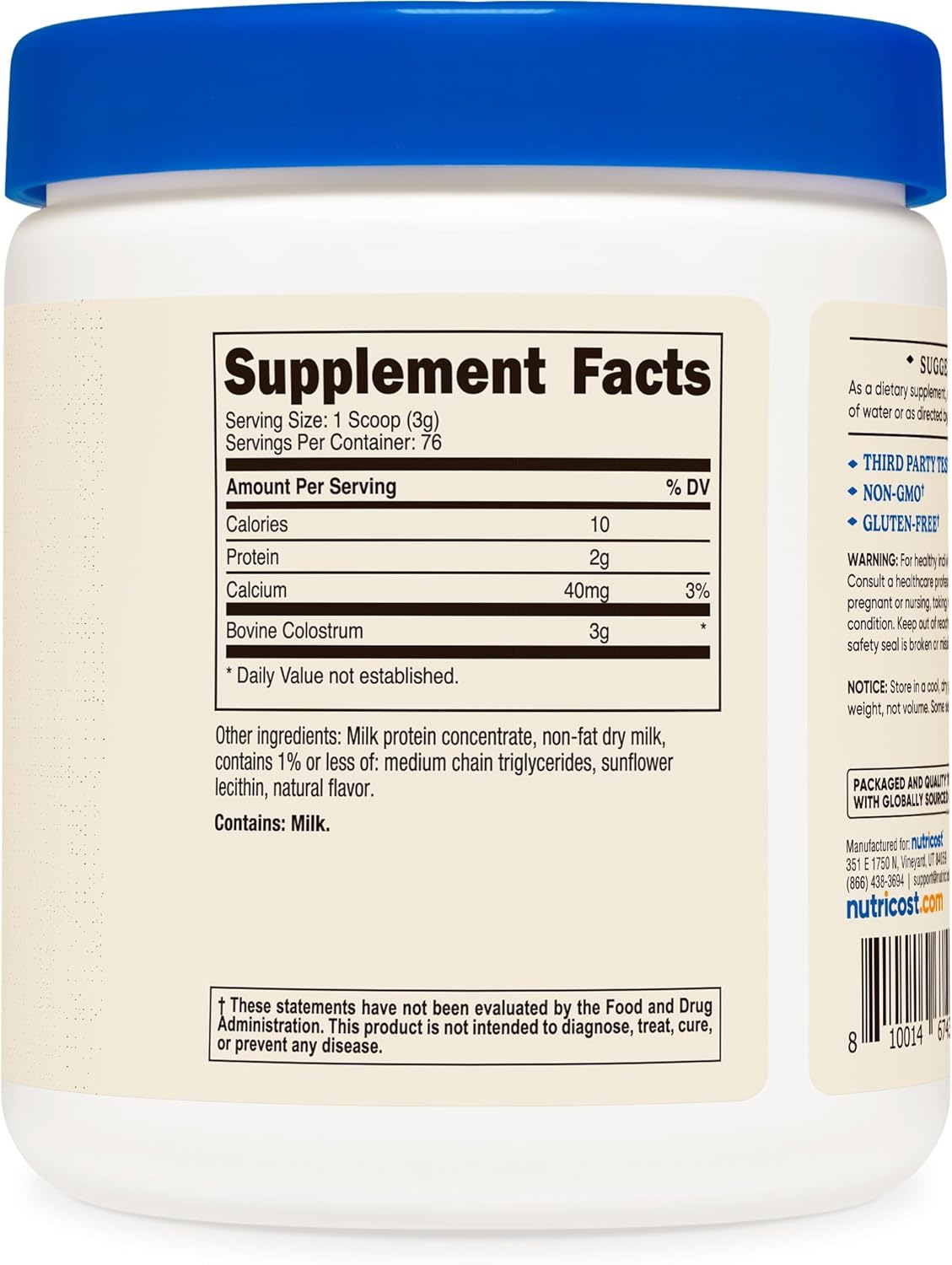 Nutricos Colostru Powde oz Lactoferri an Minimu 30 Immunoglobulin (IgG) fro Bovin Colostrum 3 Pe Serving 7 Servings