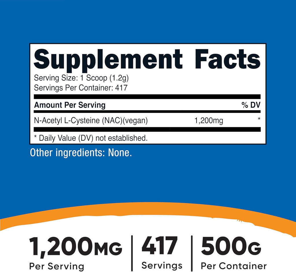 Nutricost N-Acetyl L-Cysteine (NAC) Powder 500 Grams - Vegan NAC, Non-GMO, Gluten Free