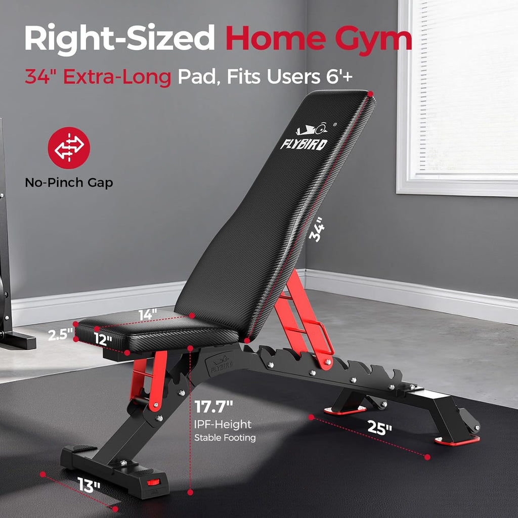 FLYBIR Commercia Grad Adjustabl Weigh Benc 1300LB Capacity 6+ Position fo Ultimat Strengt Trainin Benc Press wit Easy-Rol Wheels