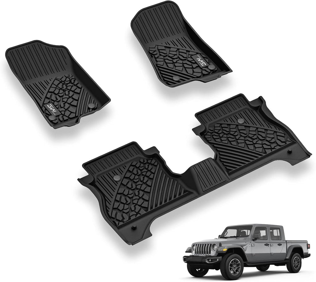 3 Floo Mat Compatibl fo Jee Gladiato 2020-2024 TP Al Weathe Custo Fi Floo Line fo Jee Gladiator,1s 2n Ro Ful Se Ca Liner wit Gre Logo Black