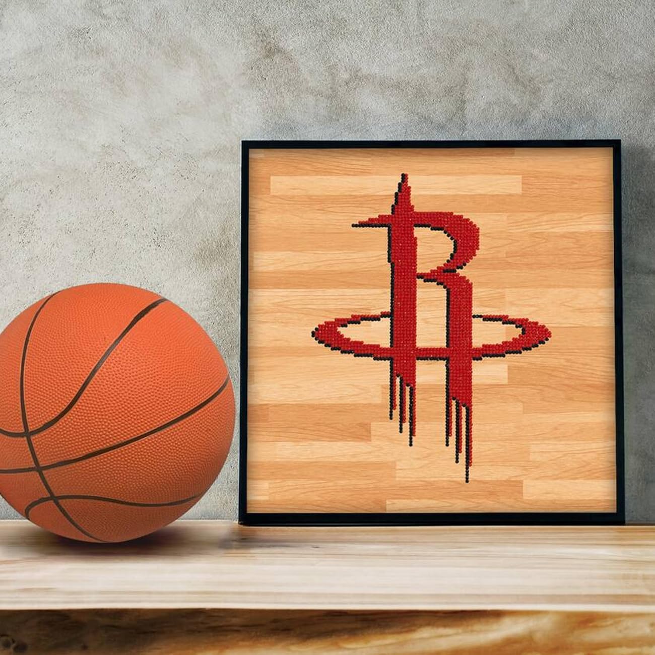 DIAMON DOT NB Housto Rocket Basketbal Diamon Paintin Kit fo Adult Diamon Ar Kit Relaxin Creativ Craf Ki wit Dot Gem 12.6inchx12.6inch