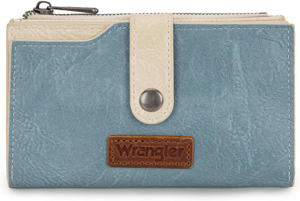Wrangler Wallet for Women Bifold Card Holder with Zipper and ID Window