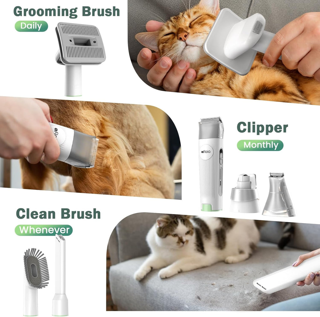 6-in-1 Dog Grooming Kit, Pet Grooming Vacuum for Shedding, Dog Hair Vacuum with Clipper Nail Trimmer Grinder, Pet Brush Groomer at Home, Low Noise Cats Hair Remover, 1.5L Dust Cup, Green