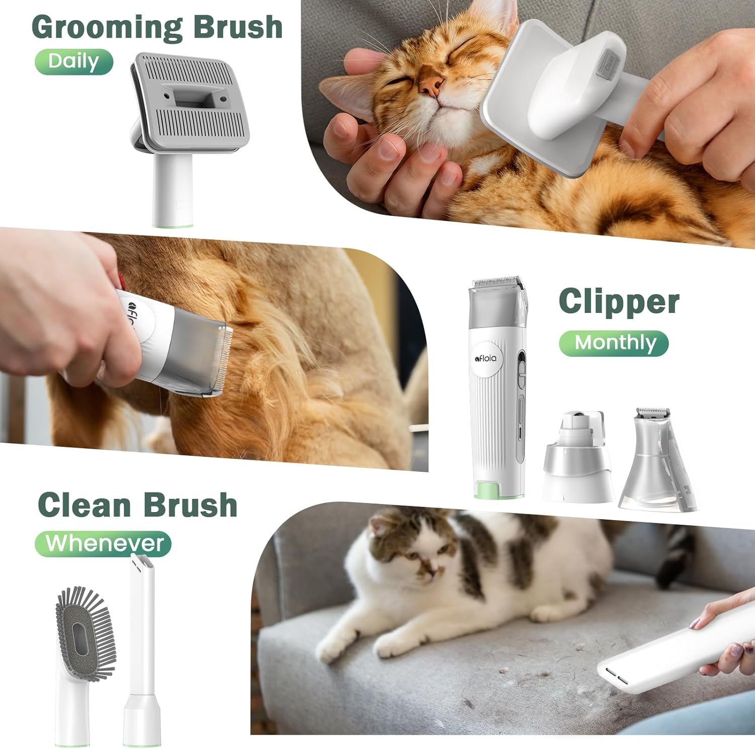 6-in-1 Dog Grooming Kit, Pet Grooming Vacuum for Shedding, Dog Hair Vacuum with Clipper Nail Trimmer Grinder, Pet Brush Groomer at Home, Low Noise Cats Hair Remover, 1.5L Dust Cup, Green