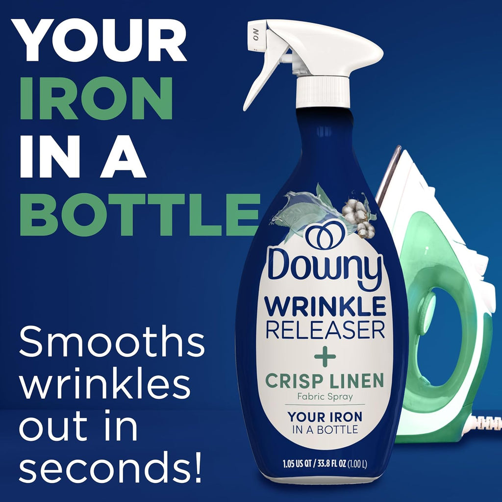 Downy Wrinkle Releaser Spray | All In One Wrinkle Release Spray, Odor Eliminator, Static Remover | Fabric Refresher Ironing Aid for Clothes | 16.9 Fl Oz (Pack of 2) 3 FL Oz, Crisp Linen Scent