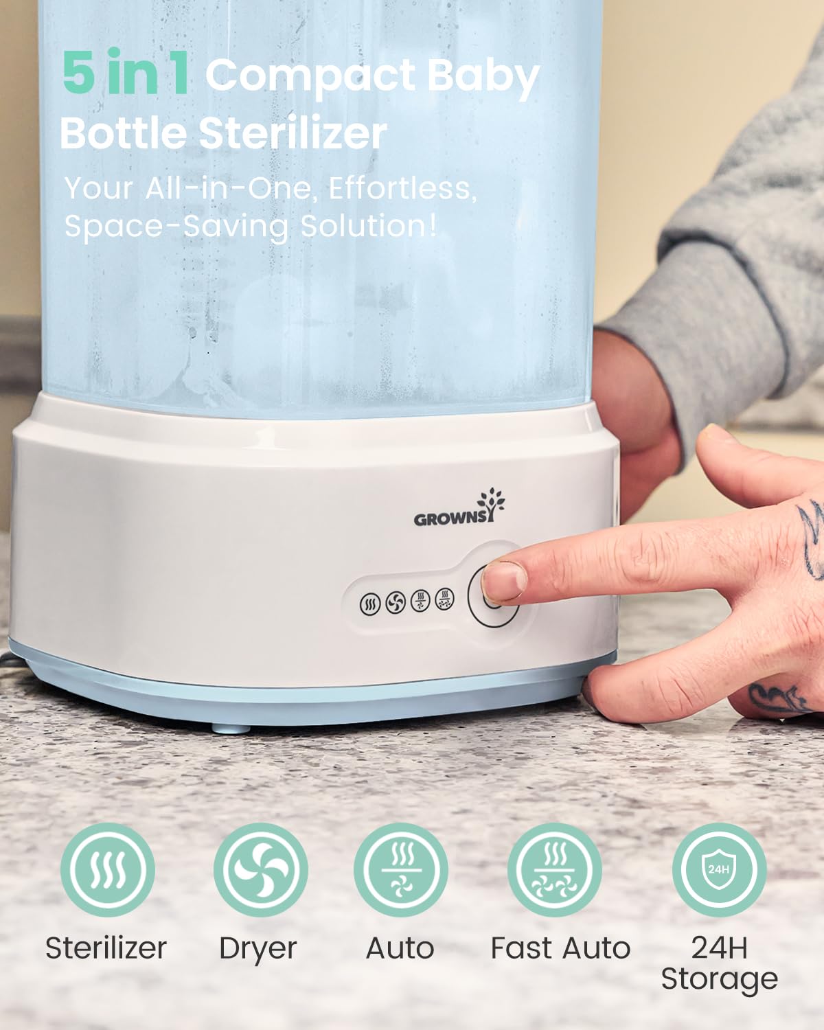 Bottle Sterilizer and Dryer, Compact Electric Steam Baby Bottle Sterilizer (Esterilizador de Biberones), Bottle Sanitizer for Baby Bottles, Pacifiers, Pump Parts Blue