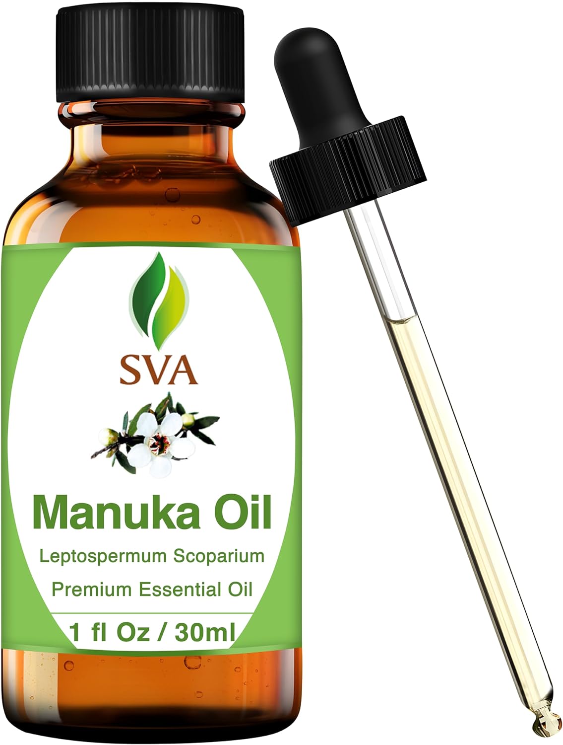 SVA Manuka Essential Oil ¨C 1 Fl Oz ¨C 100% Natural Manuka Oil - for Diffuser, Hair Care, Face, Skin Care, Aromatherapy, Scalp and Body Massage, Soap and Candle Making ¨C with Dropper