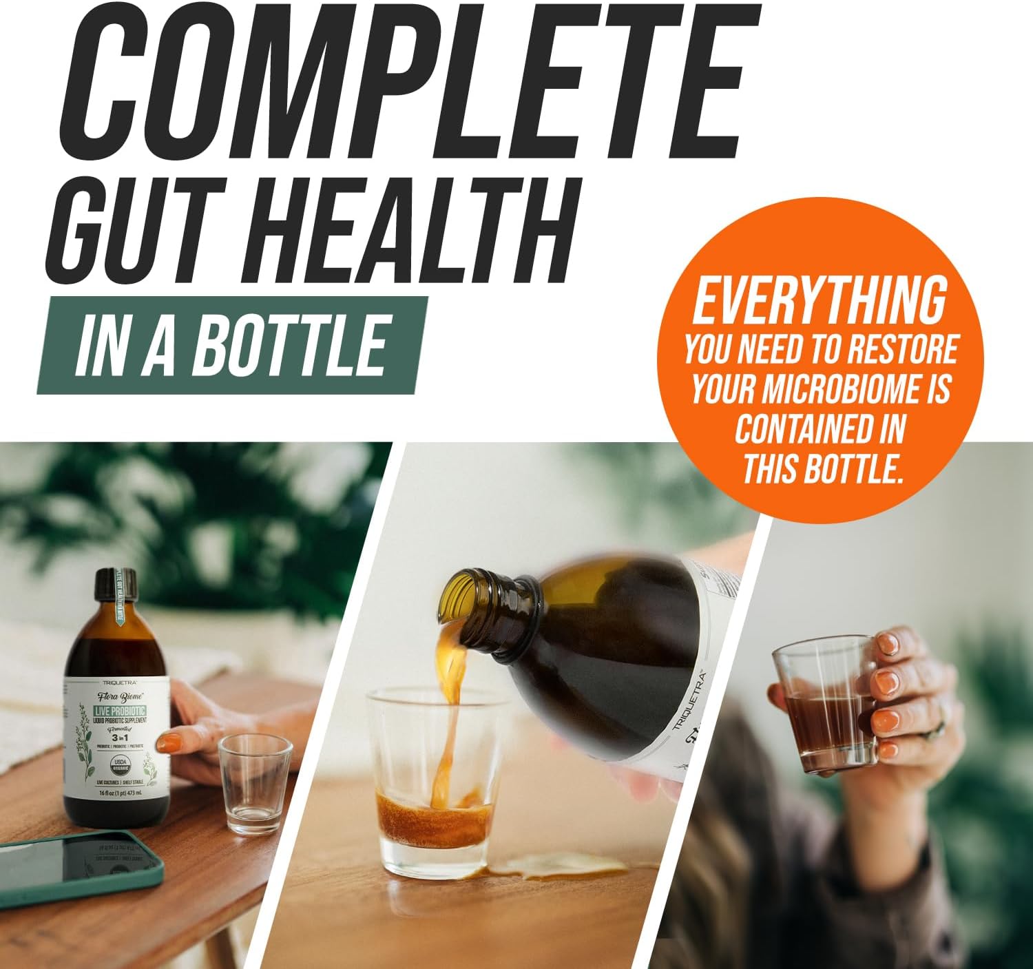 Flora Biome - Live Probiotic, Prebiotic, & Postbiotic ¨C Organic Live-Culture ¨C 10 Probiotic Strains, 18 Fermented Herbs - Complete Gut Health & Microbiome Optimizer (16 oz)