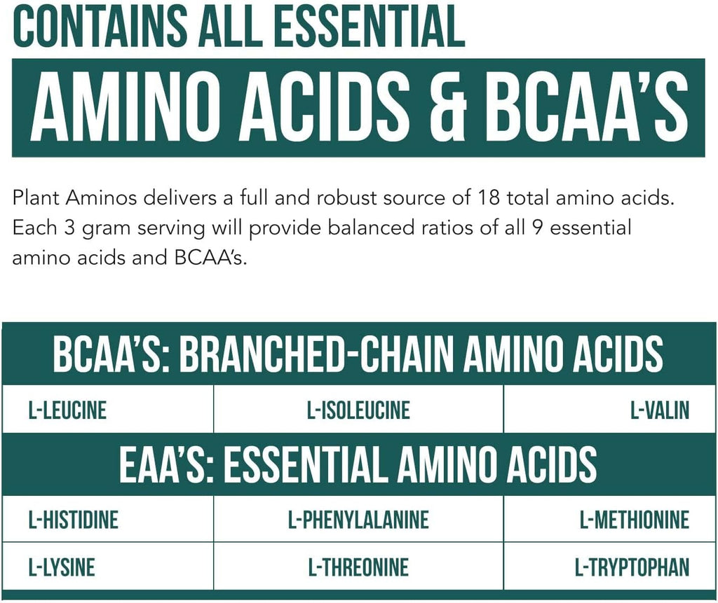 Plan Amino Organi Essentia Amin Aci Supplemen (EAAs BCA 100 Plant-Base Raw Vega Al Essentia Amin Acid wit 1 Tota Amin Acid (36 Tablets)