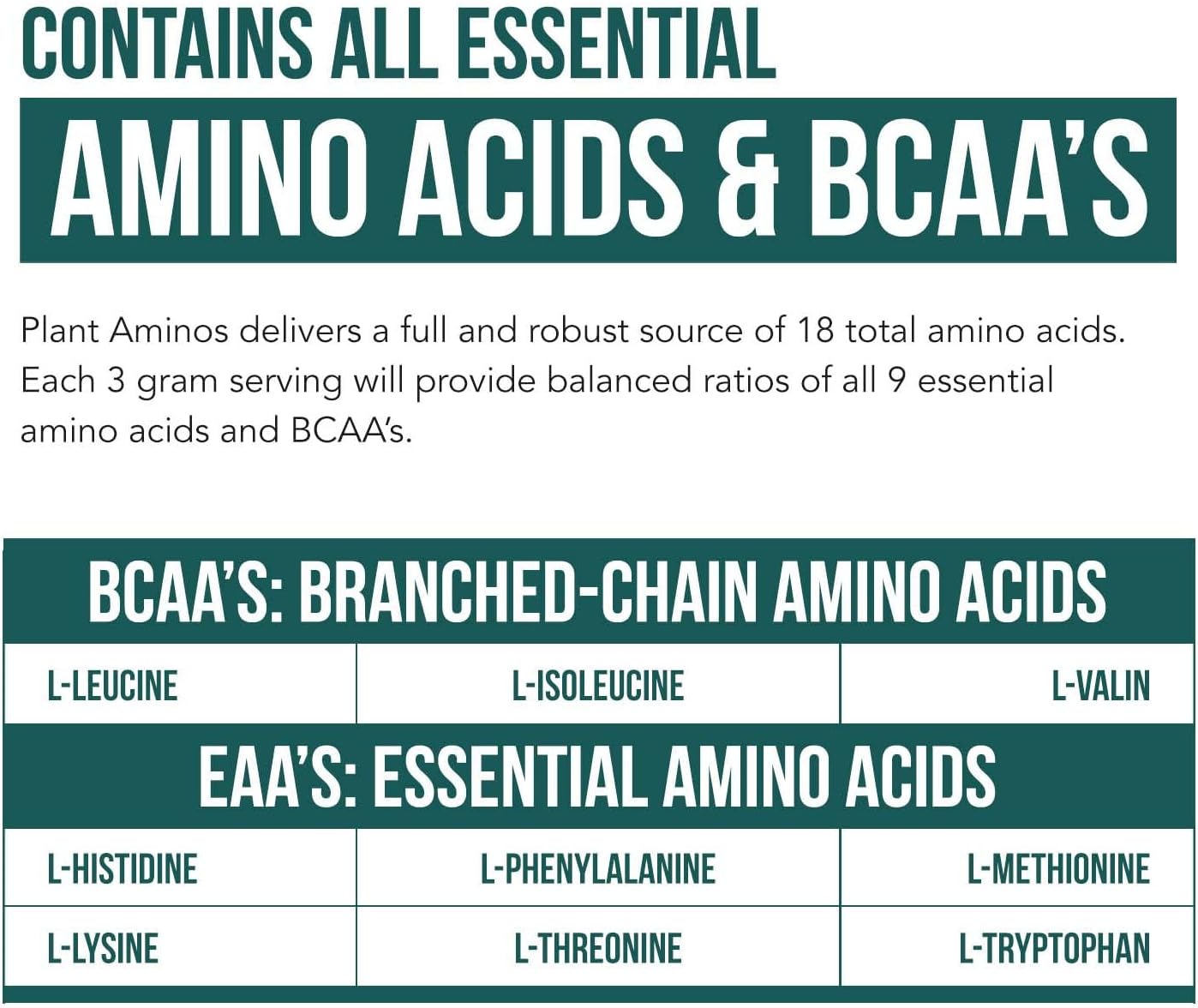 Plan Amino Organi Essentia Amin Aci Supplemen (EAAs BCA 100 Plant-Base Raw Vega Al Essentia Amin Acid wit 1 Tota Amin Acid (36 Tablets)