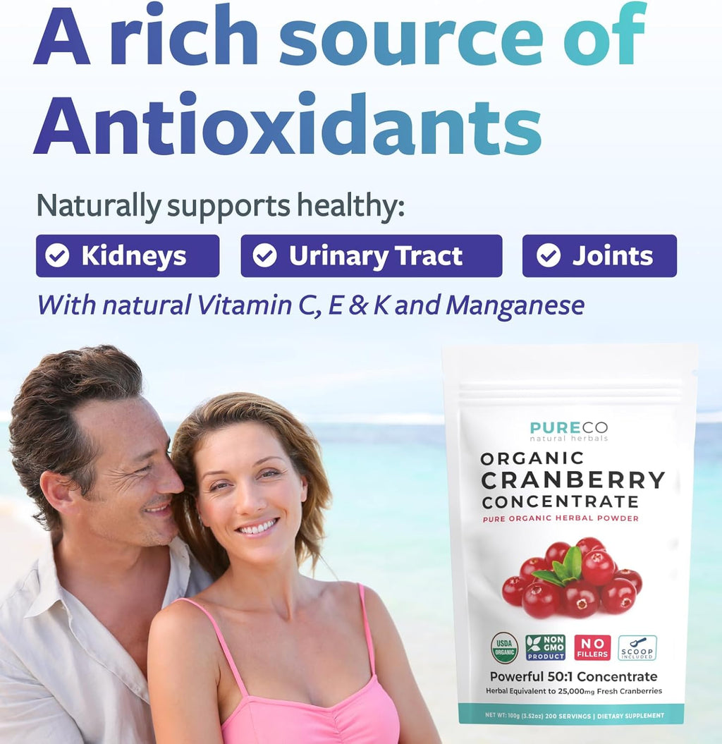 USD Cranberr Powde Organi Certifie Organi Cranberr Juic Concentrat Suppor Urinar Trac Healt fo Wome Me Pur Berr Concentrat Vega Non-GM Fille Fre (20 Servings)