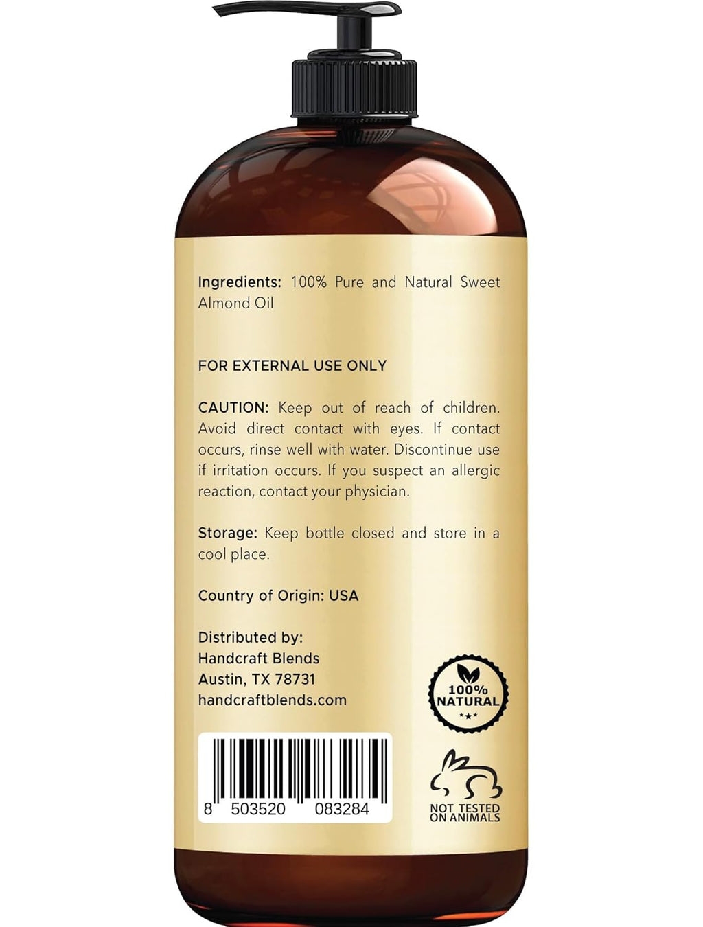 Handcraft Blends Sweet Almond Oil - 16 Fl Oz - 100% Pure and Natural - Premium Grade Carrier Oil for Skin and Hair - Hair and Body - Massage - Hexane-Free