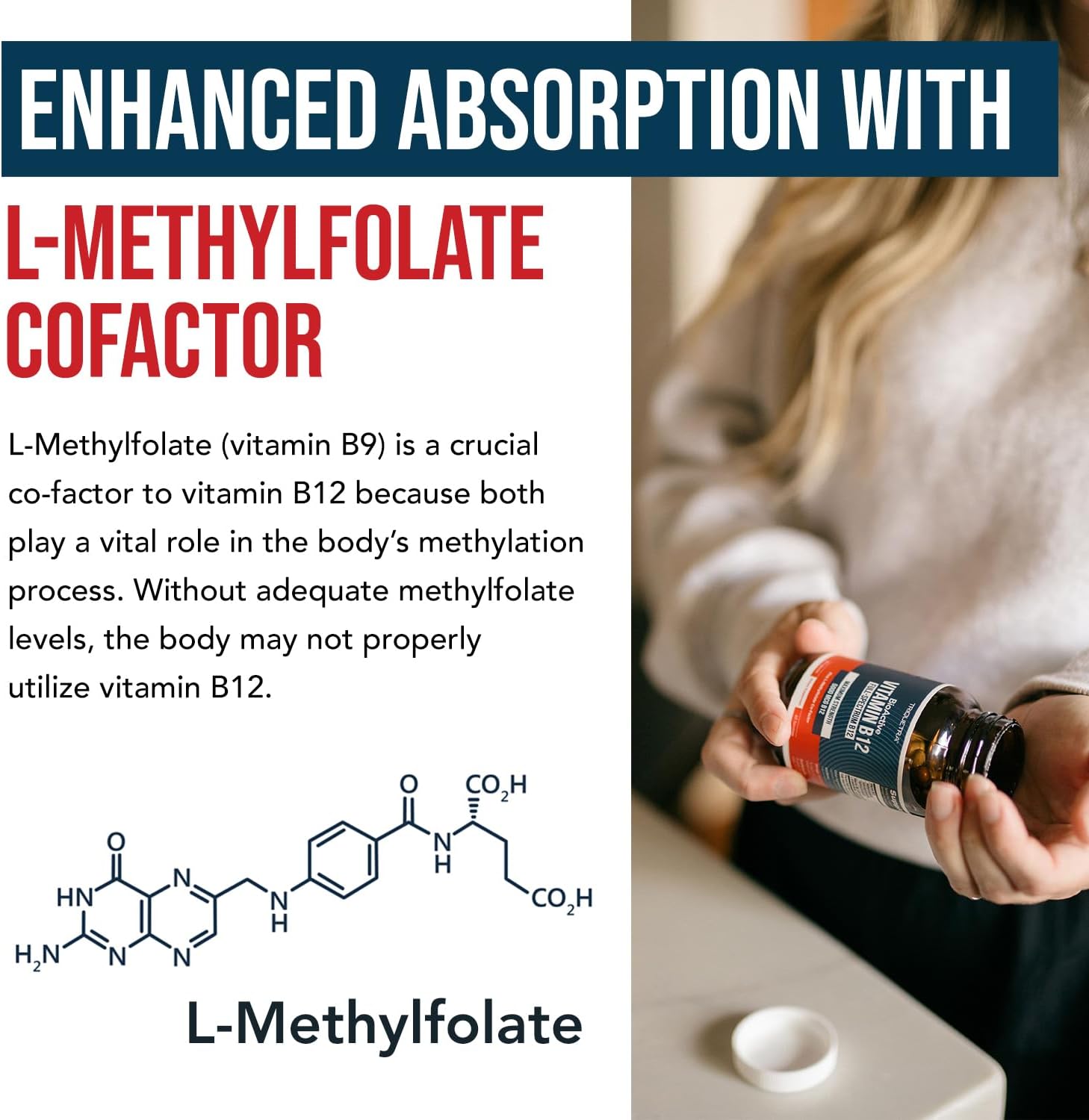 BioActive Vitamin B12 - 5000 mcg, Contains 3 BioActive Forms B12 Plus Methylfolate Cofactor - Methyl B12, Adenosyl B12 & Hydroxy B12 | Supports Energy, Metabolism & Mood | Vegan, Non-GMO (60 Servings)