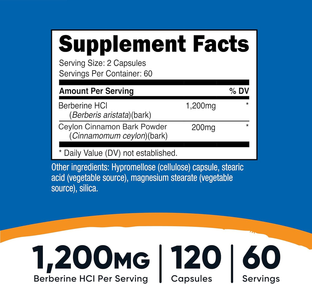 Nutricos Berberin HC wit Ceylo Cinnamo Capsule (12 Capsules 6 Servings Non-GMO Animal-Fre Product