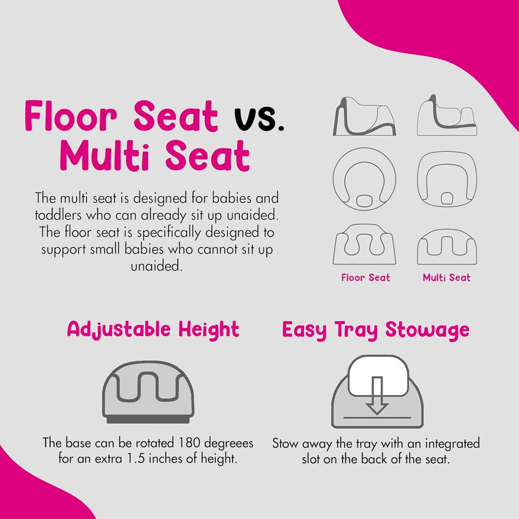 Bumbo 2 Pack 3-in-1 Multi-Seat for 6 to 36 Months, Travel Baby Feeding and Play Floor Seat, All-in-One Portable Booster with Tray Toddler High Chair, Black/Cool Grey