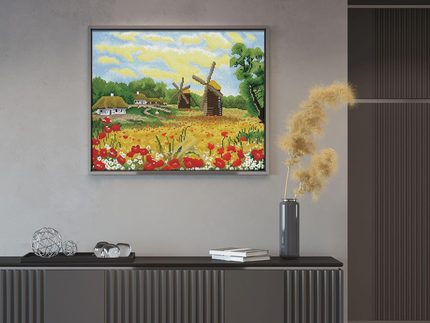 DIAMON DOT Windmil Day Landscap Diamon Paintin Kit fo Adult Diamon Ar Kit Relaxin Creativ Craf Ki wit Dot Gem 16.5inchx20.5inch