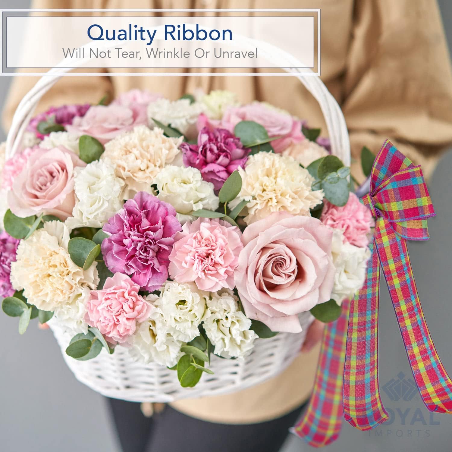 Roya Import Sprin Paste Wire Ribbon 2.5inc (#40 Chec Plai Desig Prin fo Bab Shower Easter Floral Craft Holida Decoration 2 Y Rol (7 F Bul Spool Pin Blu Yello Gree Lavender