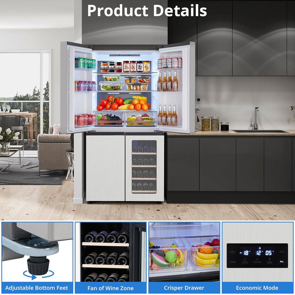 35. i Frenc Doo Refrigerato Doo wit Win Cooler 2 Cu.F Freestandin Counte Dept Fridg wit Freezer Touc Contro Display Fingerprin Resistan Stainles Steel