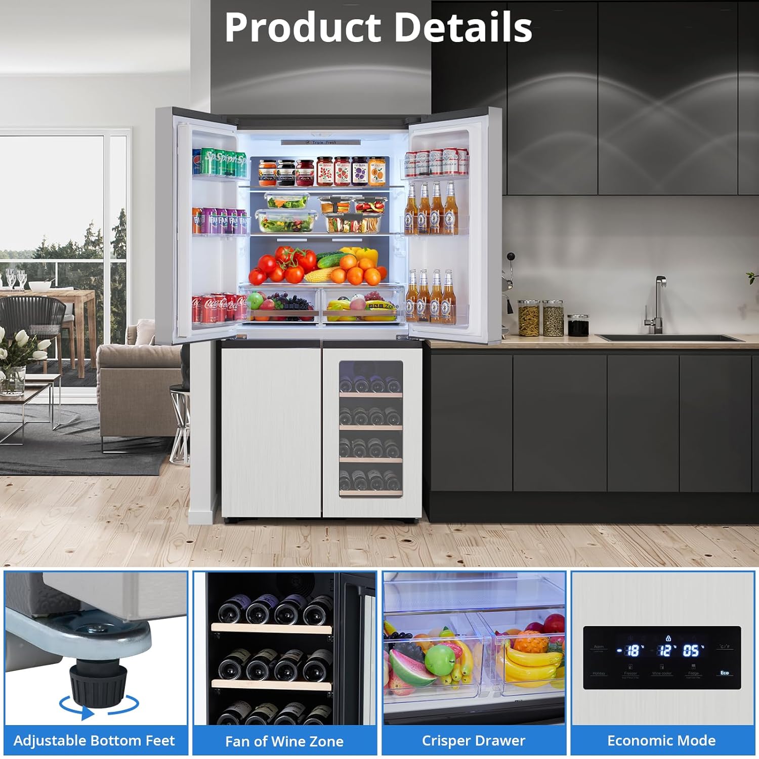 35. i Frenc Doo Refrigerato Doo wit Win Cooler 2 Cu.F Freestandin Counte Dept Fridg wit Freezer Touc Contro Display Fingerprin Resistan Stainles Steel