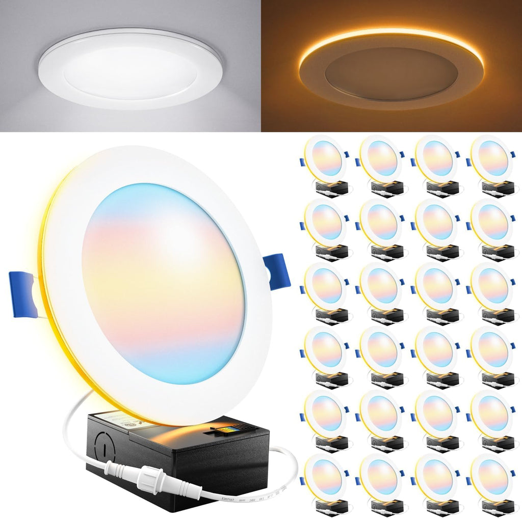 Sunco 24 Pack 6 Inch LED Recessed Light with Night Light, Canless Recessed Lighting, 1500 LM, 15W (150W Equivalent), Selectable CCT 2700K/3000K/4000K/5000K/6000K, Dimmable, with Junction Box