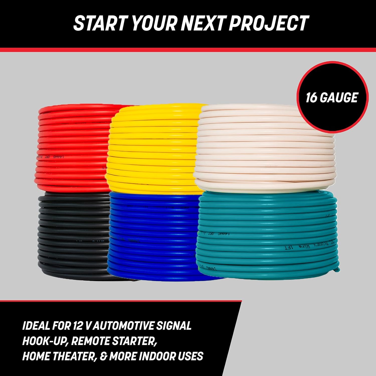 GS Power 600ft CCA 16 Gauge Wire Automotive, 100ft Spool-6 Colors, 16 AWG 12v Low Voltage, Speaker Electrical Wire Low Voltage Primary for Car Stereo Audio Trailer Harness Hookup Wiring LED Light DIY