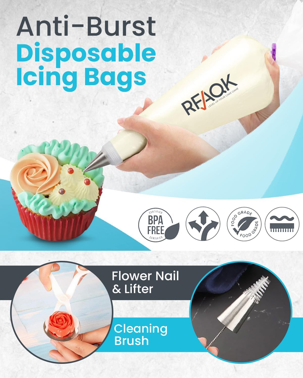 74 PCs Icing Piping Bags and Tips Set, Cake Decorating Kit with 48-Numbered Piping Tips, Anti Burst Pastry Bags for Cookie Cupcake Cake Decoration, Cake Decorating Tips Set with Booklet E-book