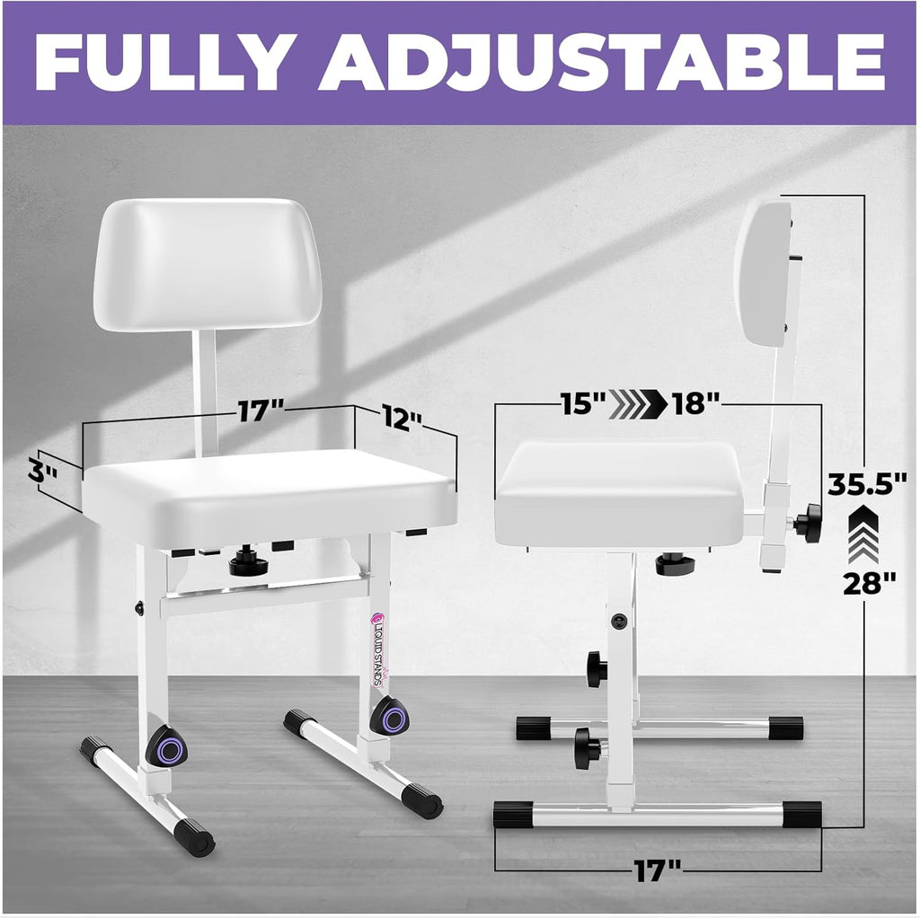 Liquid Stands White Adjustable Piano Bench with Backrest ¨C Music Keyboard Bench Seat for Digital & Electric Pianos - Musicians Stylish Seating, Comfortable, Sturdy, Padded Cushion - Piano Stool Chair