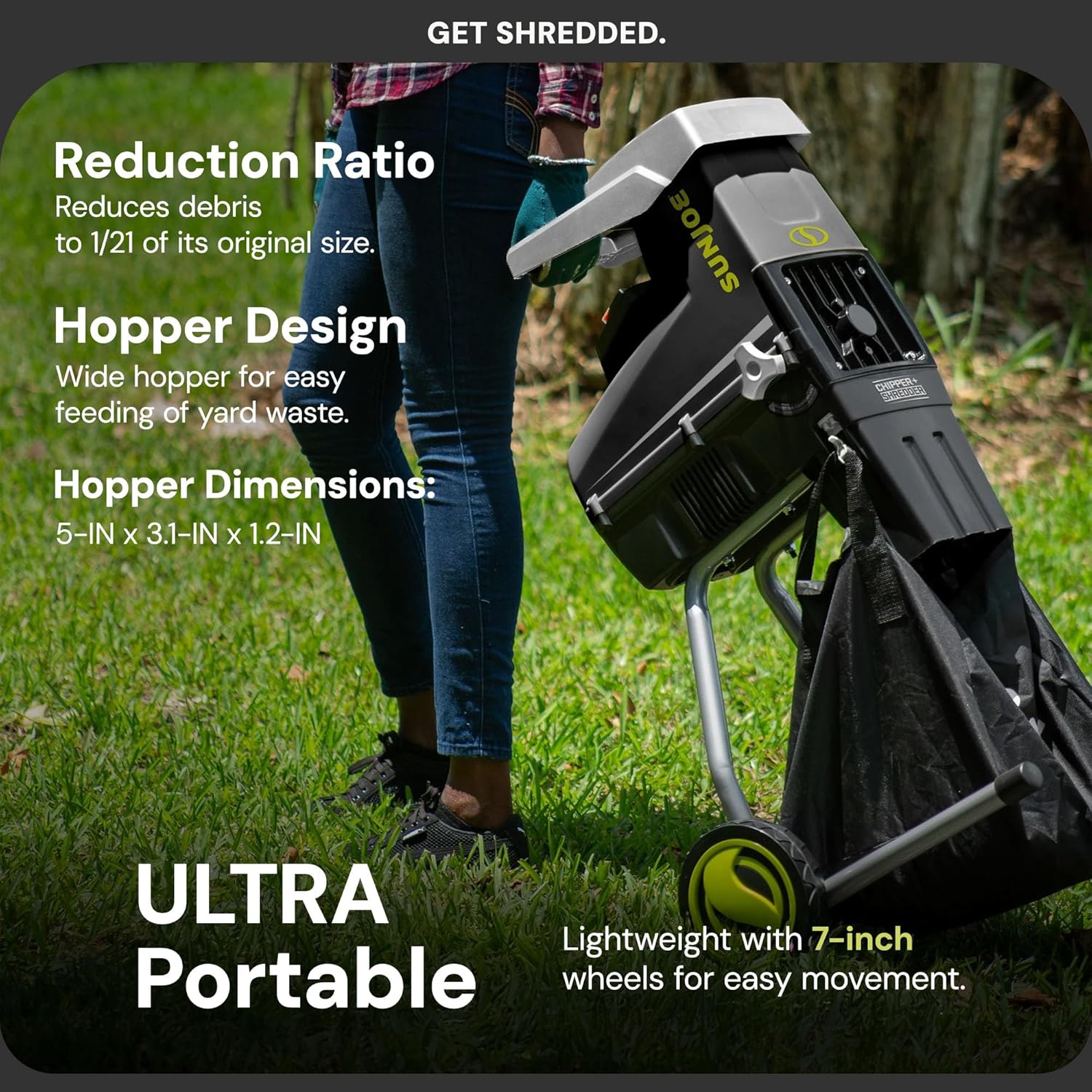 Su Jo Silen Woo Chippe Shredder 15-Am Corde Electri Yar Wast Shreddin Machin wit Collectio Bag 1. Inc Cuttin Diameter Black