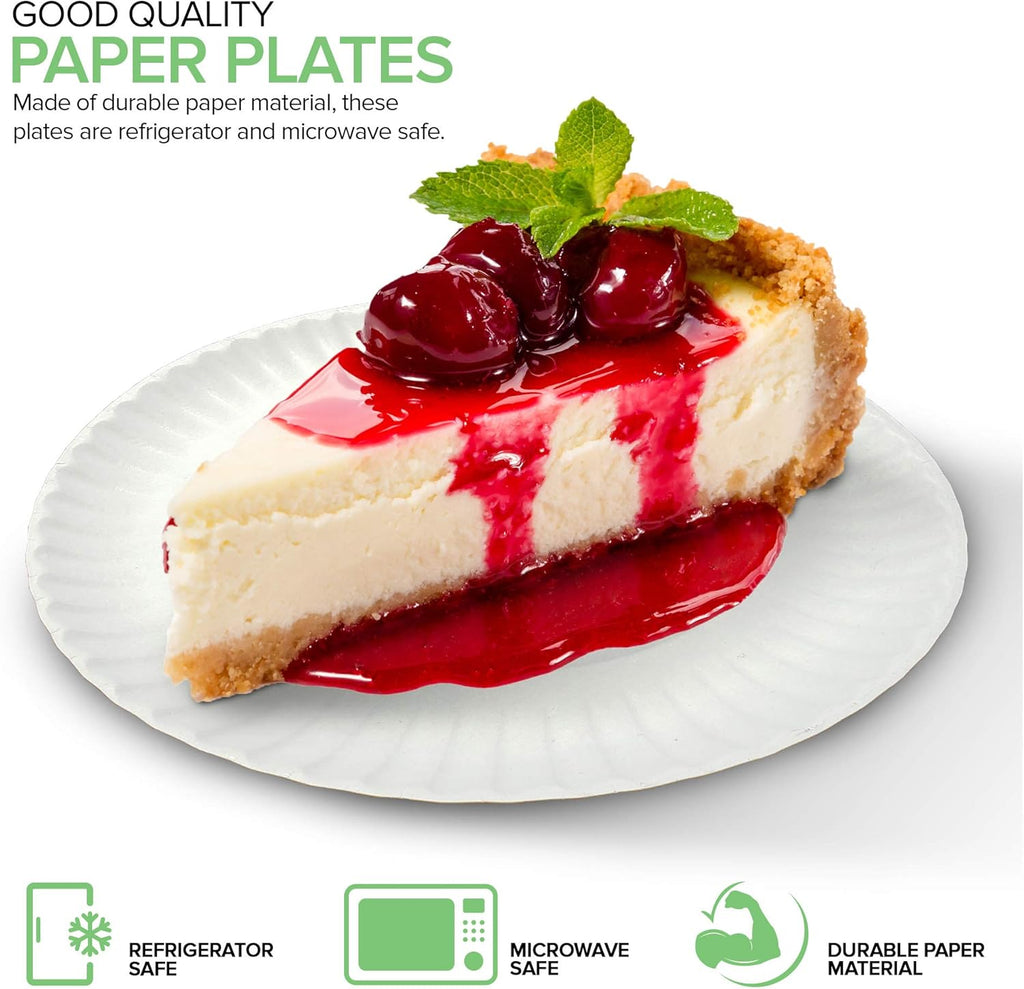 Stock Your Home 6-Inch Paper Plates Uncoated, Everyday Disposable Dessert Plates 6inch Paper Plate Bulk, White, 300 Count