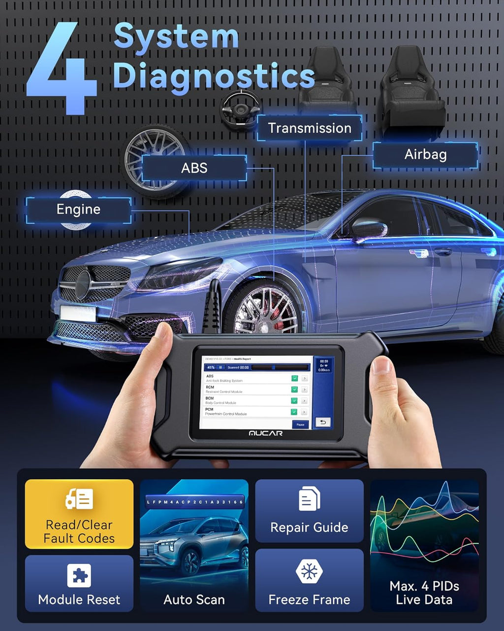 MUCA CS9 OBD Scanne Diagnosti Too wit 28 Rese Services Oil/EPB/SAS/BMS/Injector AB Bleeding Throttl Relearn AB SR Engin Transmissio Cod Reader FC AutoAuth Lifetim Fre Update