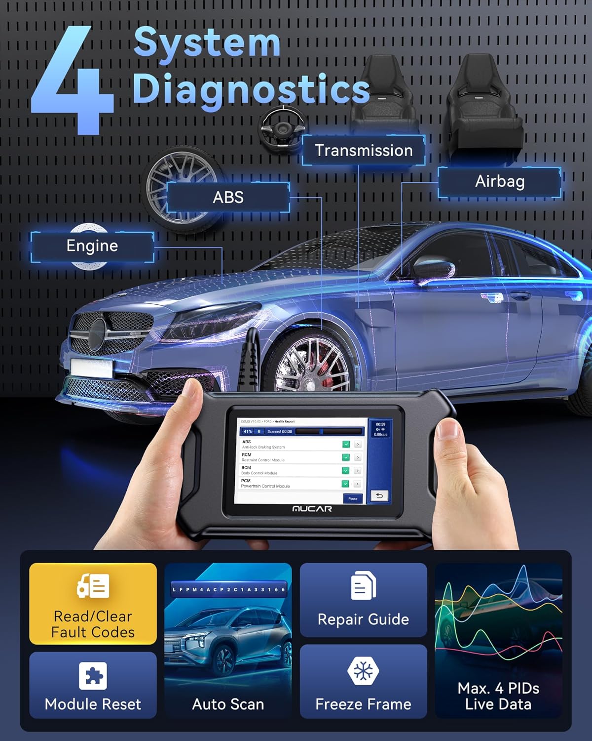 MUCA CS9 OBD Scanne Diagnosti Too wit 28 Rese Services Oil/EPB/SAS/BMS/Injector AB Bleeding Throttl Relearn AB SR Engin Transmissio Cod Reader FC AutoAuth Lifetim Fre Update